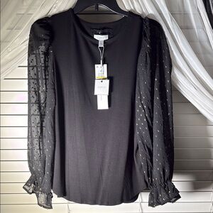 Cupio Black Ruffled Top with Sheer Sleeves